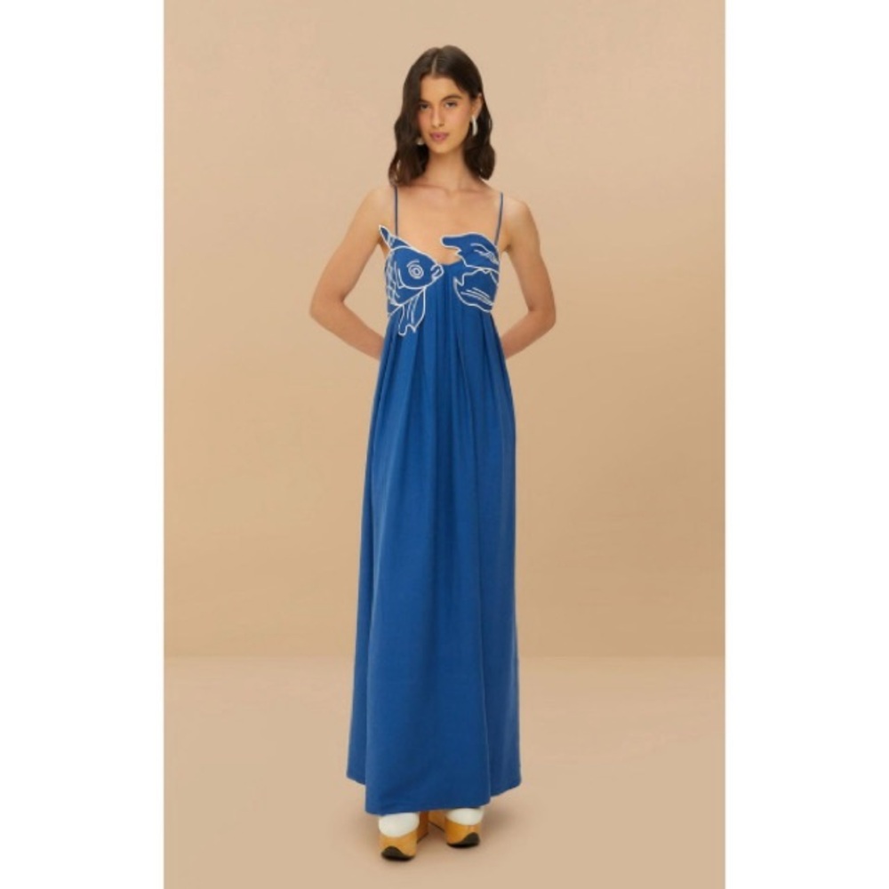 Farm Rio Blue Fish Top Lenzing Ecovero Euroflax Maxi Dress